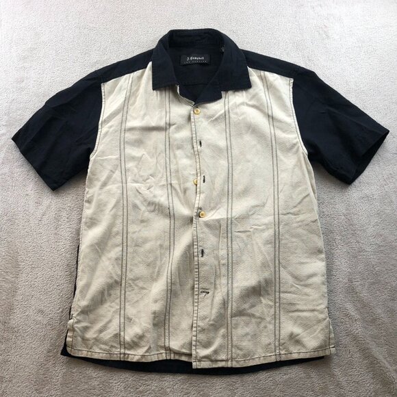 J. Campbell Mens Shirt Medium Short Sleeve Silk Blend Button-Up Casual Beige - Picture 8 of 9